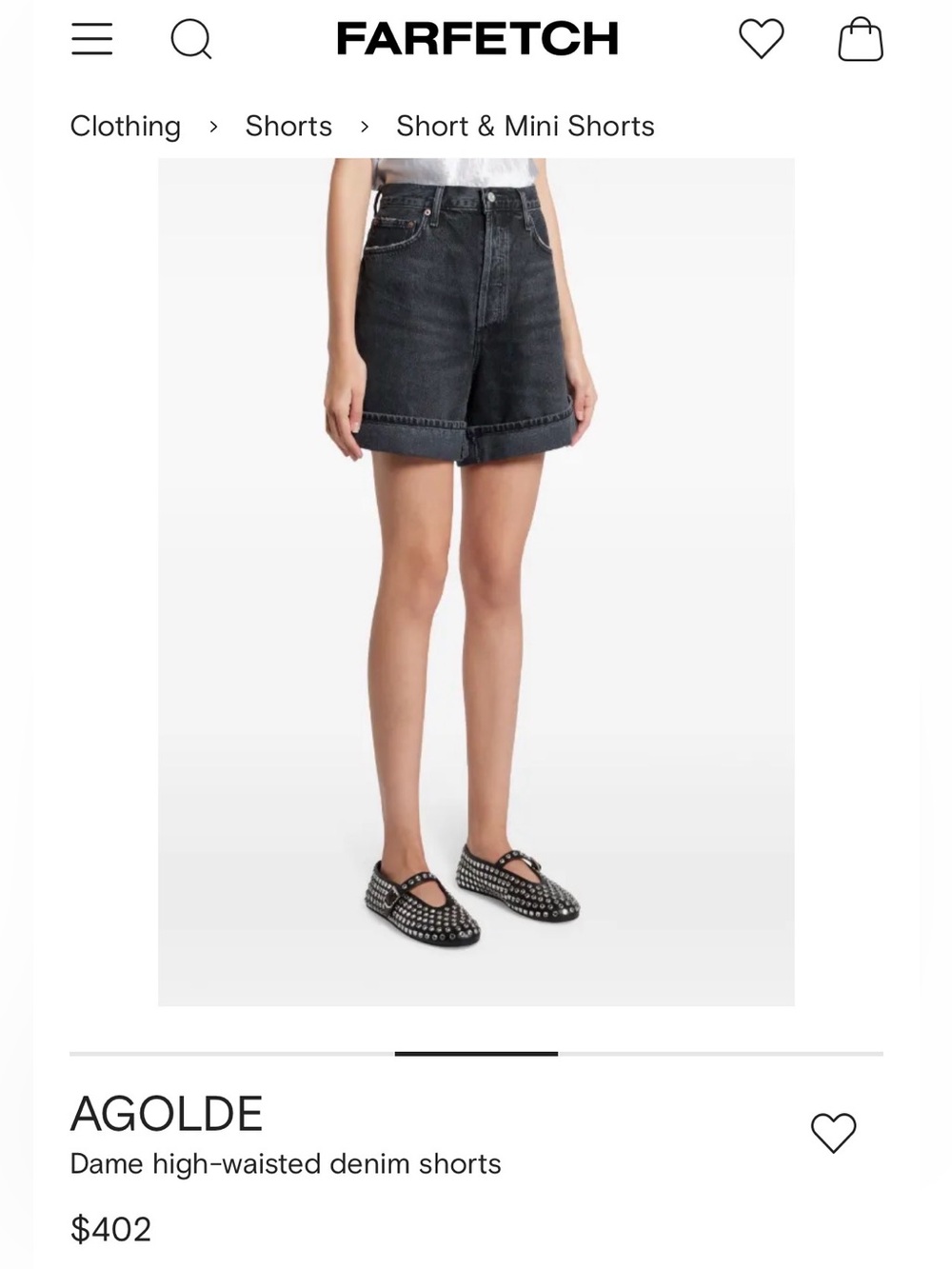 Agolde Black High-Waisted Rolled Cuff Denim Shorts